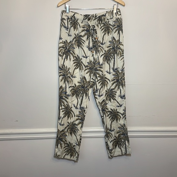 Soft Surroundings Women’s Tropical/Palm Tree Resort Pants Cream/Green L - Picture 2 of 6